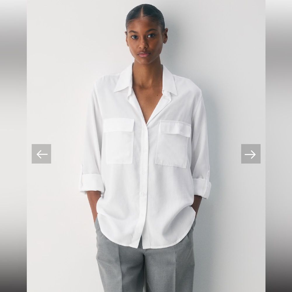 Babaton White Button-Up Utility Shirt